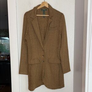 Lauren Ralph Lauren Herringbone Wool Blend Sweater Coat Cardigan Camel Brown L